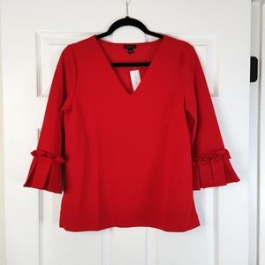 Ann Taylor Factory Red Ruffle Sleeve Blouse
